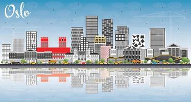 Oslo Norway Skyline with Gray Buildings, Blue Sky and Reflections. vector