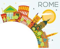 Rome Skyline with Color Buildings, Blue Sky and Copy Space. vector