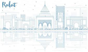 Outline Rabat Skyline with Blue Buildings and Reflections. vector