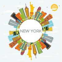 New York Skyline with Color Buildings, Blue Sky and Copy Space. vector