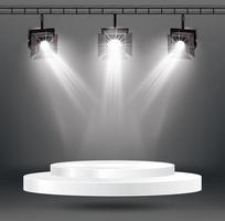 Stage Illumination Effects with Spotlights and White Platform. vector