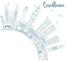 Outline Casablanca Skyline with Blue Buildings and Copy Space. vector