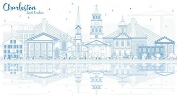 Outline Charleston South Carolina Skyline with Blue Buildings and Reflections. vector