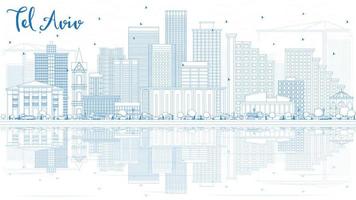 Outline Tel Aviv Skyline with Blue Buildings and Reflections. vector