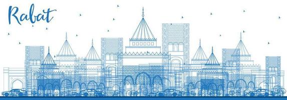 Outline Rabat Skyline with Blue Buildings. vector