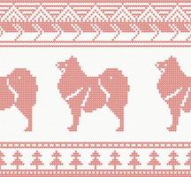 Knitted Dog Seamless Pattern in Red Color. vector