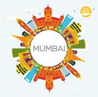 Mumbai India Skyline with Color Buildings, Blue Sky and Copy Space. vector