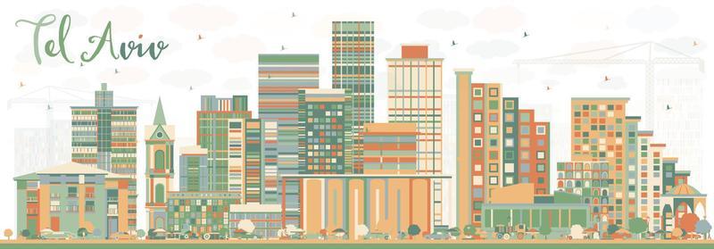 Abstract Tel Aviv Skyline with Color Buildings.