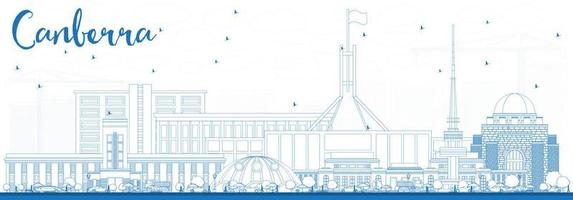 Outline Canberra Skyline with Blue Buildings. vector