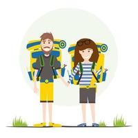 Tourists with Backpacks Isolated on White. vector