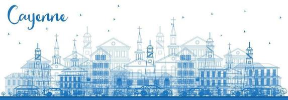 Outline Cayenne Skyline with Blue Buildings. vector