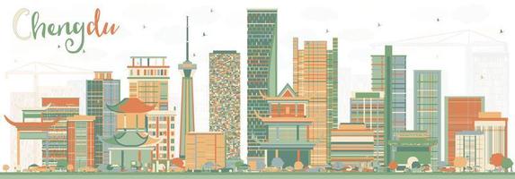 Abstract Chengdu Skyline with Color Buildings. vector