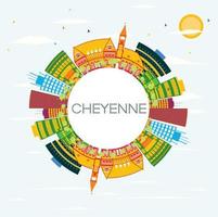 Cheyenne Skyline with Color Buildings, Blue Sky and Copy Space. vector