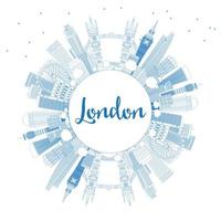 Outline London England Skyline with Blue Buildings and Copy Space. vector