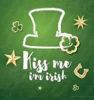 Saint Patrick's Day Background with Clover Leaves, Horseshoe and Golden Stars. vector