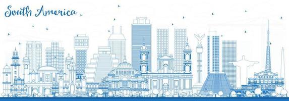 Outline South America Skyline with Famous Landmarks. vector