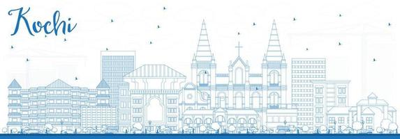 Outline Kochi Skyline with Blue Buildings. vector