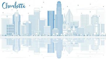 Outline Charlotte Skyline with Blue Buildings and Reflections. vector