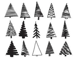 Christmas Tree Sketch Set Isolated on White Background. vector