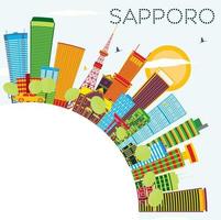 horizonte de sapporo con edificios de color, cielo azul y espacio para copiar. vector