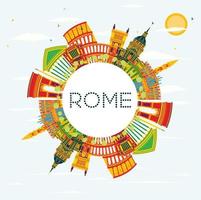 Rome Skyline with Color Buildings, Blue Sky and Copy Space. vector
