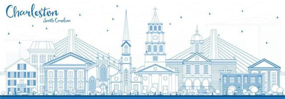 Outline Charleston South Carolina Skyline with Blue Buildings. vector