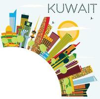 horizonte de kuwait con edificios de color, cielo azul y espacio de copia. vector