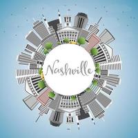 el horizonte de nashville con edificios grises, cielo azul y espacio para copiar. vector