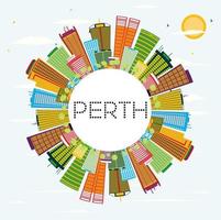 Perth Skyline with Color Buildings, Blue Sky and Copy Space. vector