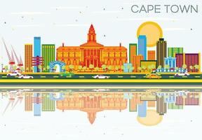 Cape Town Skyline with Color Buildings, Blue Sky and Reflections. vector