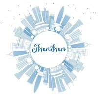 Outline Shenzhen Skyline with Blue Buildings and Copy Space. vector