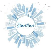 Outline Shenzhen Skyline with Blue Buildings and Copy Space. vector