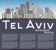 Tel Aviv Skyline with Gray Buildings, Blue Sky and Copy Space. vector