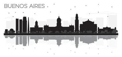 Buenos Aires skyline black and white silhouette with reflections. vector