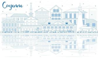 Outline Cayenne Skyline with Blue Buildings and Reflections. vector