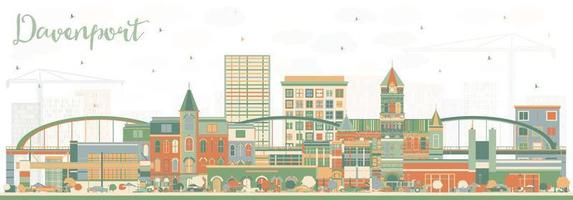 Davenport Iowa Skyline with Color Buildings. vector