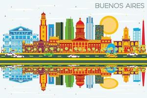 Buenos Aires Skyline with Color Landmarks, Blue Sky and Reflections. vector