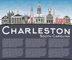 Charleston South Carolina Skyline with Gray Buildings, Blue Sky and Copy Space. vector