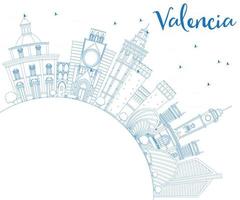 Outline Valencia Skyline with Blue Buildings and Copy Space. vector