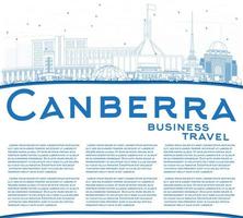 Outline Canberra Skyline with Blue Buildings and Copy Space. vector