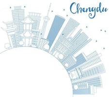 Outline Chengdu Skyline with Blue Buildings and Copy Space. vector