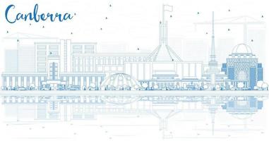 Outline Canberra Skyline with Blue Buildings and Reflections. vector