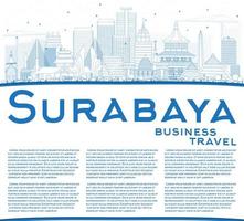 delinee el horizonte de surabaya con edificios azules y copie el espacio. vector