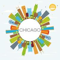 Chicago Skyline with Color Buildings and Copy Space. vector