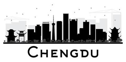 Chengdu City skyline black and white silhouette. vector