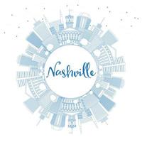 Outline Nashville Skyline with Blue Buildings and Copy Space. vector