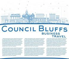 Outline Council Bluffs Iowa Skyline with Blue Buildings and Copy Space. vector