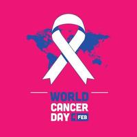 World cancer day, 4 February. map with ribbon. Vector illustration