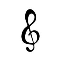 Hand drawn musical symbol, doodle treble clef. Isolated on white background. vector