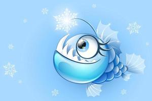 Funny cartoon anglerfish with snowflake lure. Sea animals. Sea fish. Winter, Christmas concept.